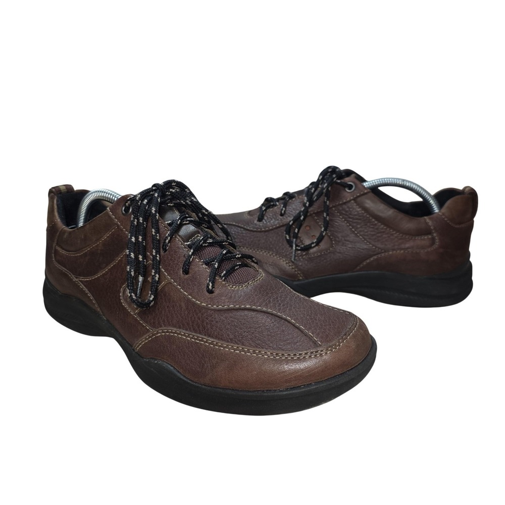 Clarks WaveWalk Shoes Mens Size 9.5M Brown Leather Walking Sneakers Comfort